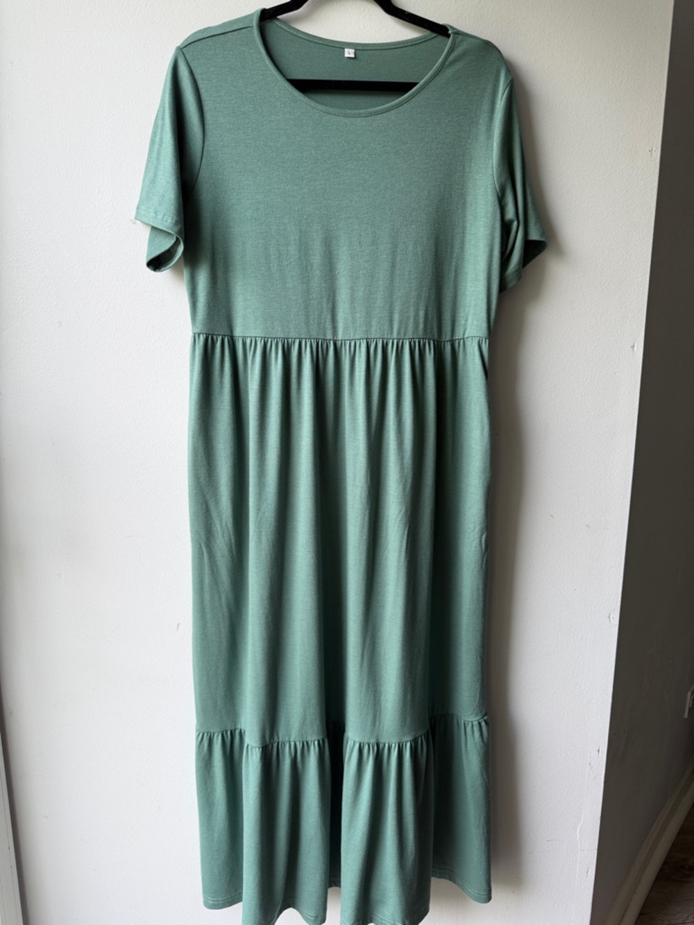 Sage Green Short Sleeve Tiered Maxi Dress